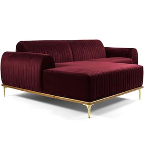 Sofá 6 Lugares Com Chaise Molino 350cm Veludo Marsala C-278