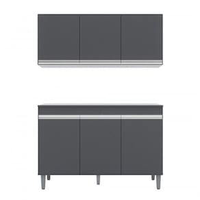 Balcão Gabinete Manu 120 Cm S-tampo E Armário Aéreo Andreia 120cm Cinza