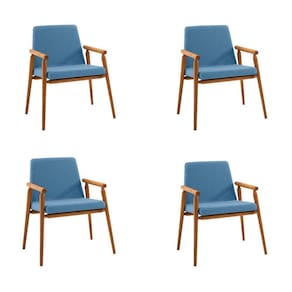 Kit 4 Cadeiras Decorativa Sala De Jantar Sidnei Linho Azul - Gran Belo