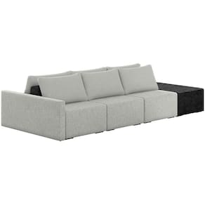 Sofá Ilha Modular Para Sala 342cm Com Puff Dublin K01 Linho Cinza E Sintético Preto - Lyam Decor