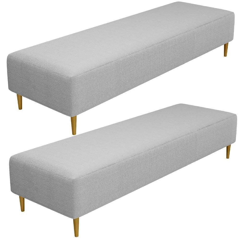 Kit 02 Puffs Decorativo Sala De Estar Bali W01 Pés Palito 170x60cm Bouclê Cinza - Lyam Decor