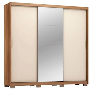 Guarda Roupa Casal 3 Portas 4 Gavetas Dalila Com Pés E Espelho Amendola Touch/off White - Demóbie