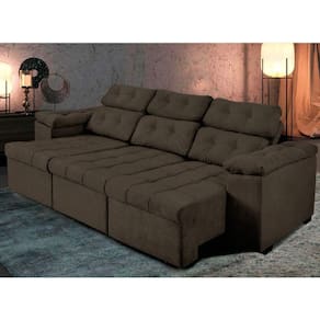 Sofá ítalo Luxo Retrátil E Reclinável 225cm Suede Café