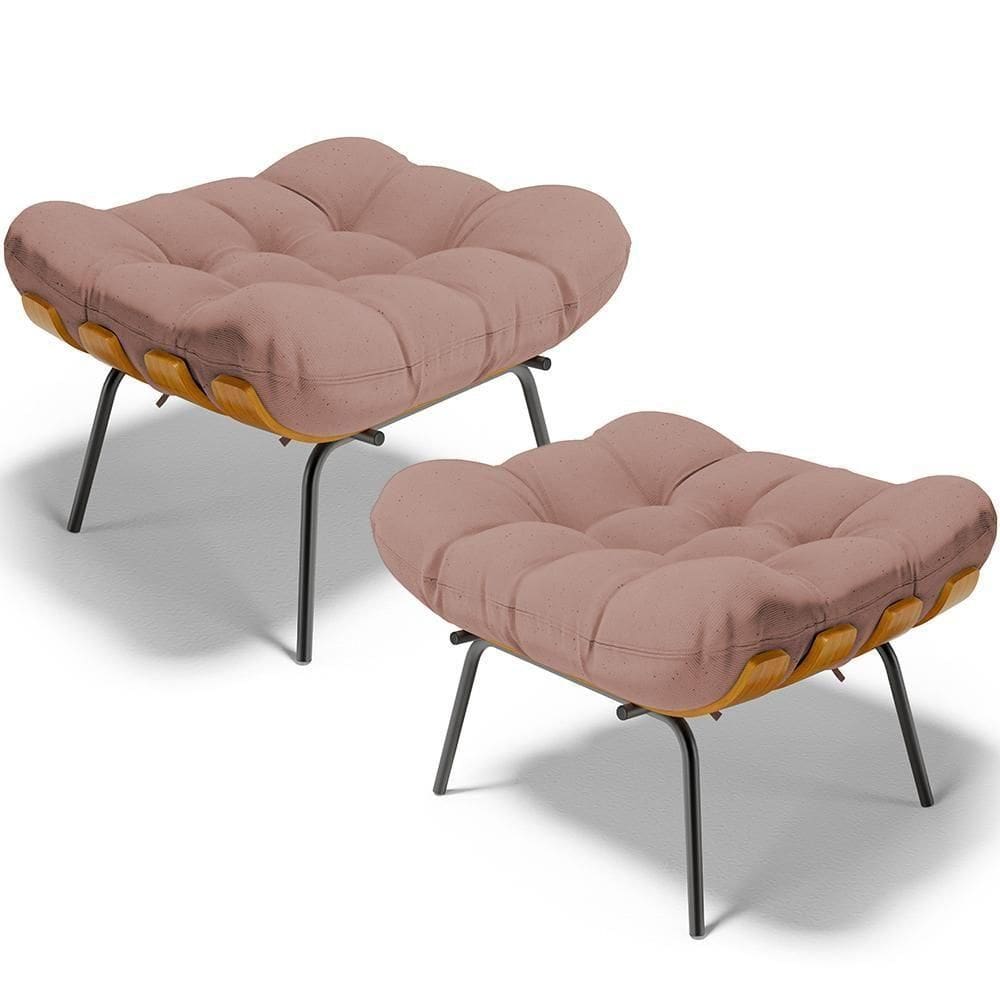 Kit 02 Puffs Decorativos Costela L02 Linho Rosê - Lyam Decor