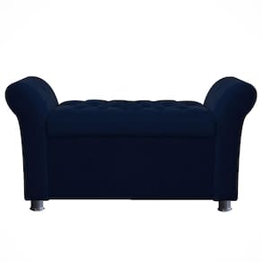 Recamier Baú Sapateira Louis 160x Cama Queen Size Suede Azul Marinho - Majú Deor