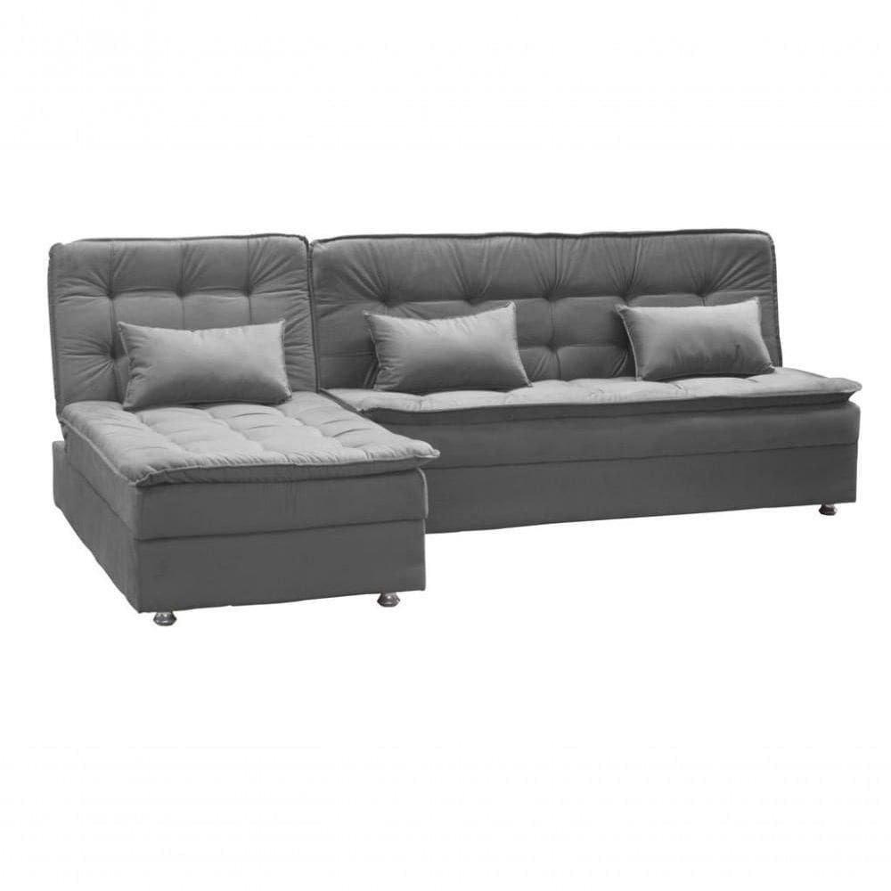 Sofá Cama Reclinável Com Chaise Penelope - Veludo Chumbo