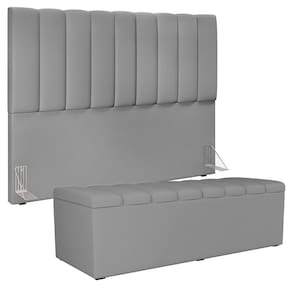 Kit Cabeceira Cama Box Casal Queen 160cm Com Calçadeira Baú Cinza