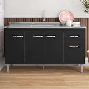 Balcão Para Cozinha 4 Portas 1.5 Town Preto Fosco