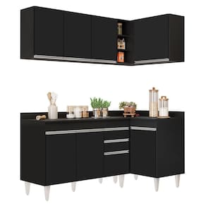 Armário De Cozinha Modulado De Canto Esquerdo 4 Peças Cp47 Balcão Com Tampo Preto - Lumil