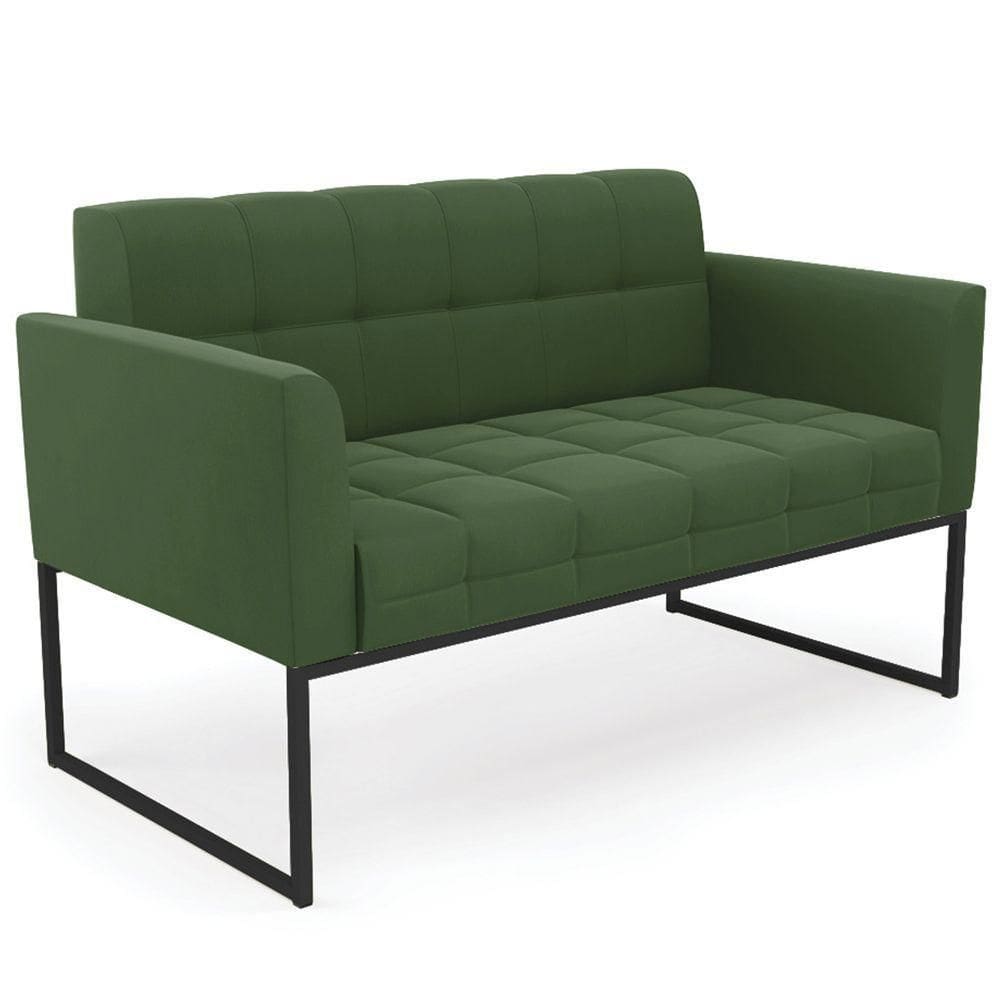 Sofá Namoradeira Base Industrial Preto Ana Suede Verde