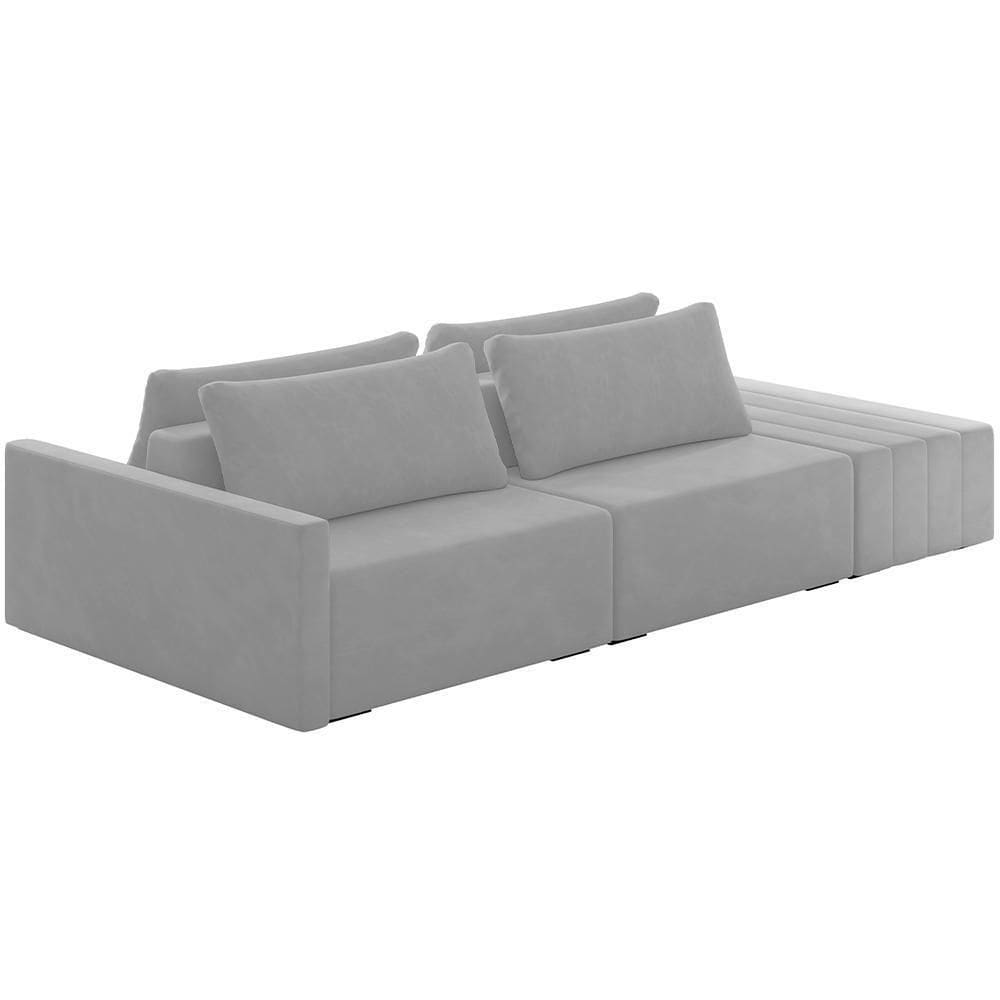 Sofá Ilha Modular Para Sala 252cm Com Puff Dublin K01 Veludo Cinza - Lyam Decor