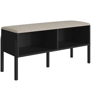 Sapateira Banco Hall De Entrada Pés Madeira Moss A03 Nero Preto