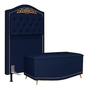 Cabeceira Cama Box Solteiro 90cm Com Calçadeira Baú Azul