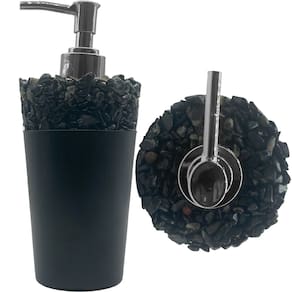 Saboneteira Líquida Artesanal em Cimento Preto com Pedras Pretas 220 ml Rústica e Durável