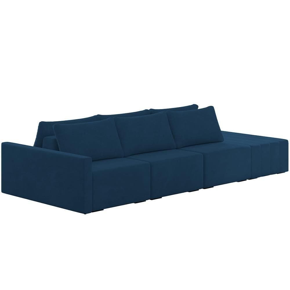 Sofá Ilha Modular Para Sala 312cm Com Puff Dublin K01 Veludo Azul Marinho - Lyam Decor