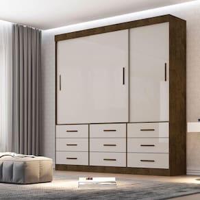 Guarda Roupa Casal 3 Portas 9 Gavetas New Star Sallêto Móveis Ipê Com Off White