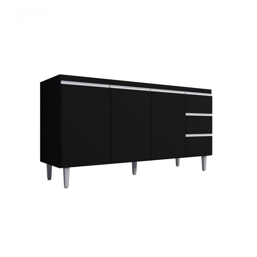 Balcão Gabinete Para Pia Andreia S-tampo 160cm 3 Portas 3 Gavetas Preto