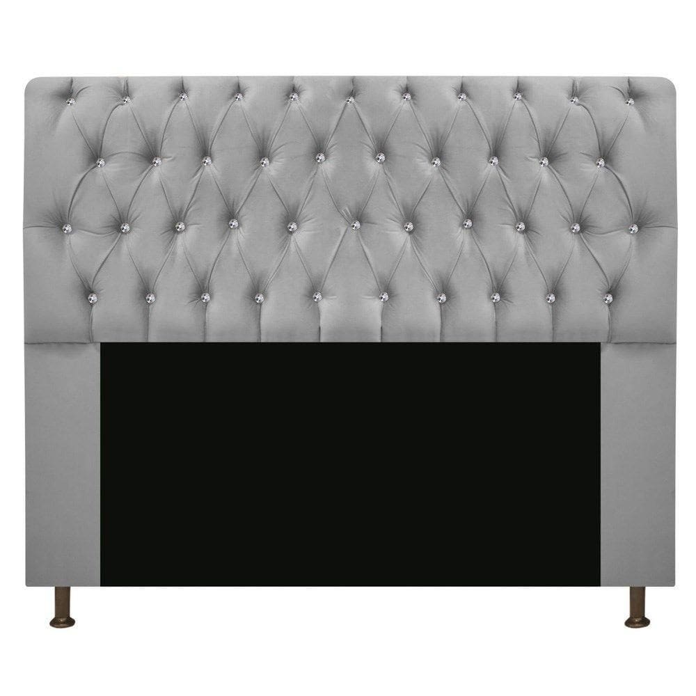 Cabeceira Estofada Lady Com Strass 195 Cm Queen Size Suede - Doce Sonho Móveis Cinza