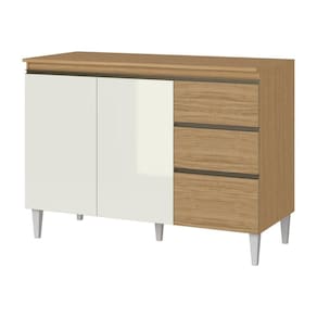 Balcão Para Cozinha Com 03 Portas E 02 Gavetas Kelly Cor Atacama Off White Aramóveis