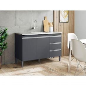 Balcão Armário De Cozinha Andréia 100cm Cinza S- Tampo - Ajl Móveis