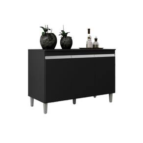 Balcão Gabinete Manu 120cm 3 Portas C-tampo Preto