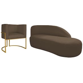 Kit Divã Luna 160cm Lado Direito E 01 Poltrona Base De Ferro Dourada Suede Cor Marrom