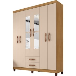 Guarda Roupa Casal 6 Portas E 2 Gavetas Modena Com Espelho Carvalho Americano/off White - Incorplac