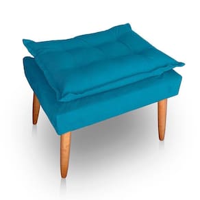 Puff Para Sala E Quarto Madeira Decorativo Opala Suede Azul Turqueza