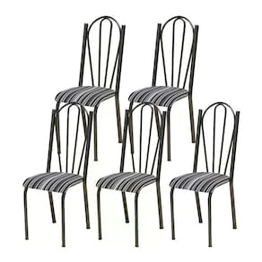 Kit 05 Cadeiras Tubular Cromo Preto 021 Assento Preto Listra