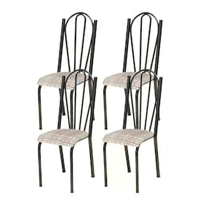 Kit 04 Cadeiras Tubular Cromo Preto 021 Assento Rattan Ratta