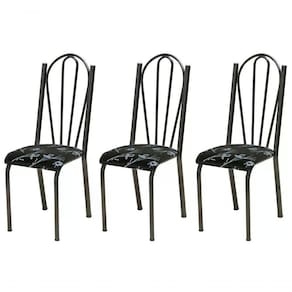 Kit 03 Cadeiras Tubular Cromo Preto 021 Assento Preto Florid
