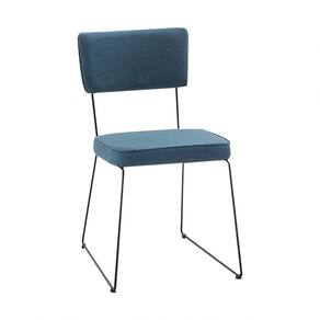 Cadeira De Jantar Decorativa Base Aço Preto Luigi Linho Azul Jeans
