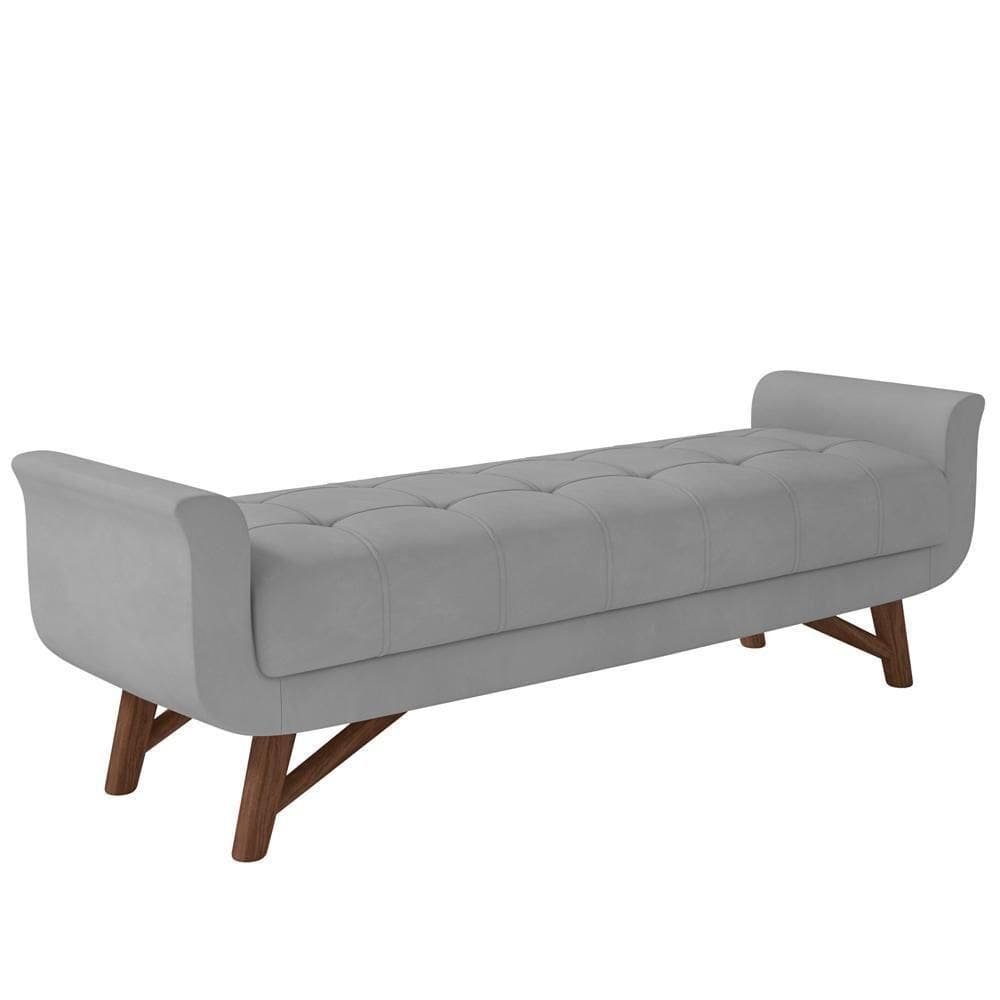 Puff Recamier Decorativo Com Pés Em Madeira 160 Cm Itália P05 Veludo Cinza