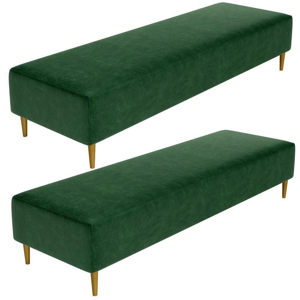 Kit 02 Puffs Decorativo Sala De Estar Bali W01 Pés Palito 170x60cm Couríssimo Verde Musgo - Lyam Decor