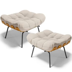 Kit 02 Puffs Decorativos Costela L02 Linho Cru - Lyam Decor