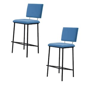 Kit 2 Banquetas Fixa Decorativa Base De Aço Marcius Linho Azul Jeans - Gran Belo