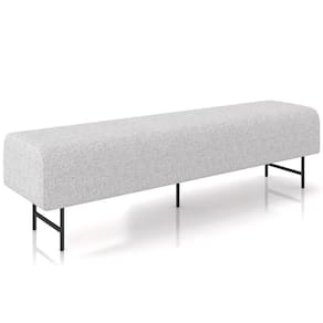 Puff Recamier Decorativo Com Pés Industrial 140cm Novara P05 Linho Cinza Claro