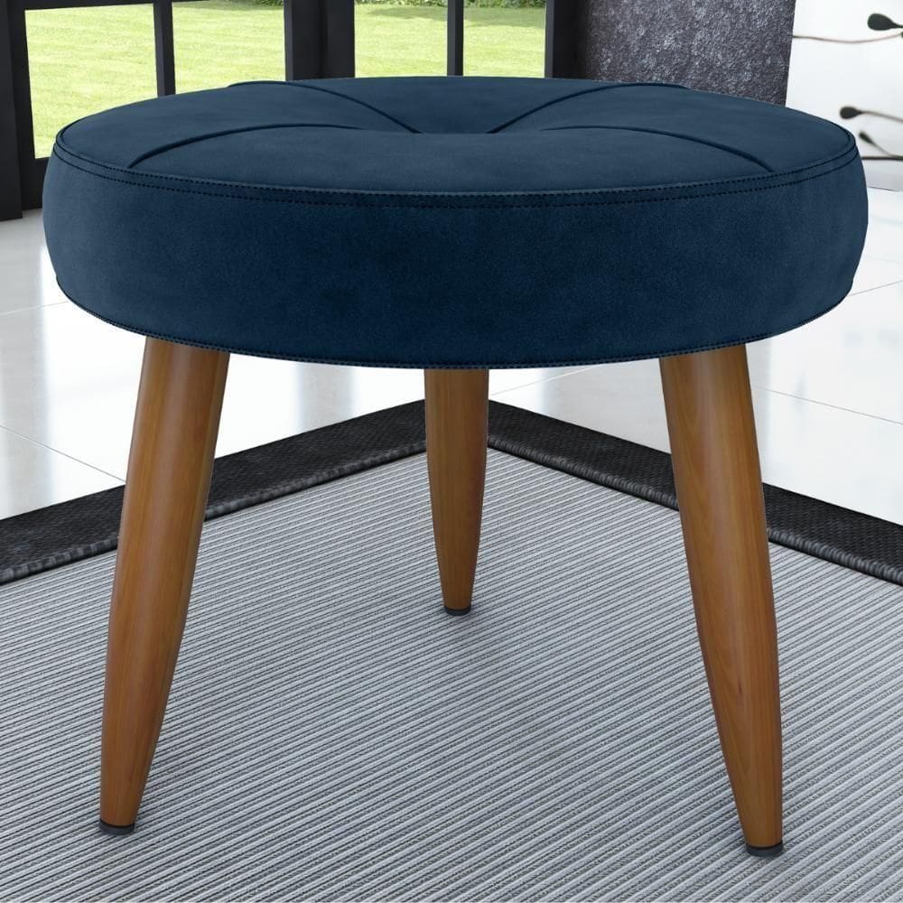 Puff Decorativa Redondo Marici Veludo Azul