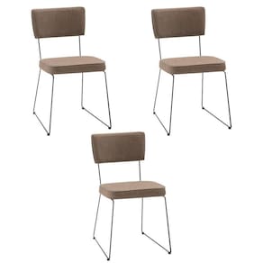 Kit 3 Cadeiras De Jantar Decorativa Base Aço Preto Luigi Linho Bege