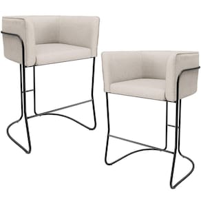 Kit 02 Banquetas Baixa Base De Aço Preto Betina D02 Linho Cru D-461- Lyam Decor