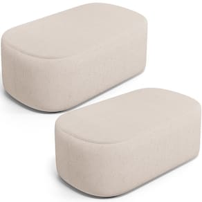 Kit 02 Puffs Decorativos Orgânico Para Living Quarto 100cm Doha W01 Linho Cru - Lyam Decor