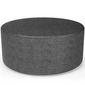 Puff Redondo Orgânico Para Living 90cm Lola W01 Linho Cinza Escuro - Lyam Decor
