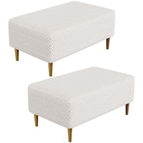 Kit 02 Puffs Decorativo Sala De Estar Cléo Pés Palito 90 Cm W01 Bouclê Cru - Lyam