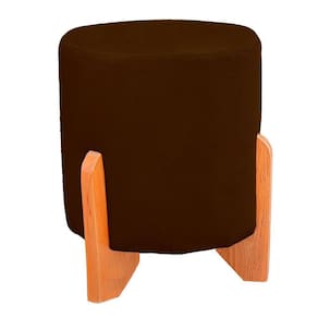 Puff Thor Luxo Madeira Maciça Redondo Suede Cor Marrom