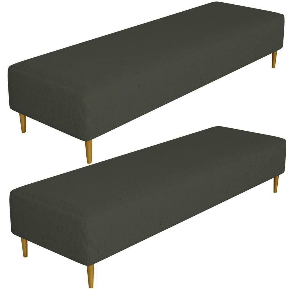 Kit 02 Puffs Decorativo Sala De Estar Bali W01 Pés Palito 170x60cm Linho Verde Musgo - Lyam Decor