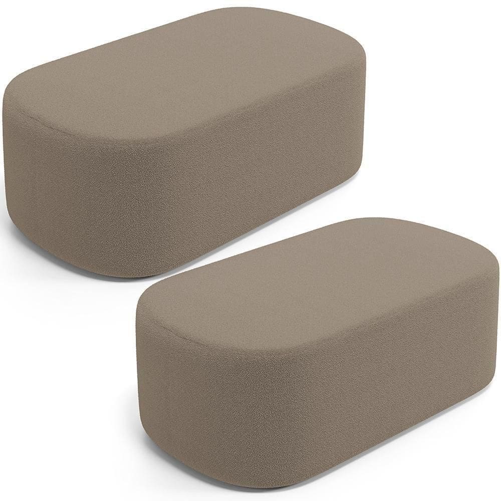 Kit 02 Puffs Decorativos Orgânicos Para Living Quarto 100cm Doha W01 Bouclê Bege - Lyam Decor