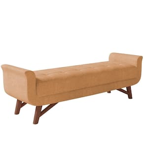 Puff Recamier Decorativo Com Pés Em Madeira 140cm Itália P05 Bouclê Mostarda