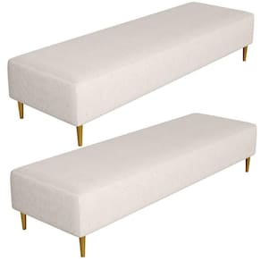 Kit 02 Puffs Decorativo Sala De Estar Bali W01 Pés Palito 190x60cm Linho Cru - Lyam Decor