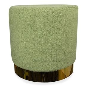 Puff Decorativo Redondo Base Dourada Lara Bouclê Verde 40 Cm M02 - D`rossi