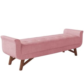Puff Recamier Decorativo Com Pés Em Madeira 160cm Itália Bouclê Rosê